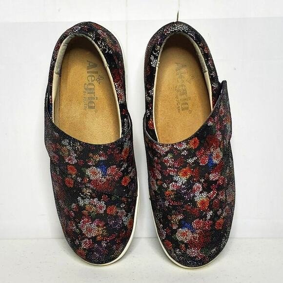 Traq Alegria Qin Garland Floral Print Leather Wedge Heel Professional Clogs 38 - Picture 7 of 12